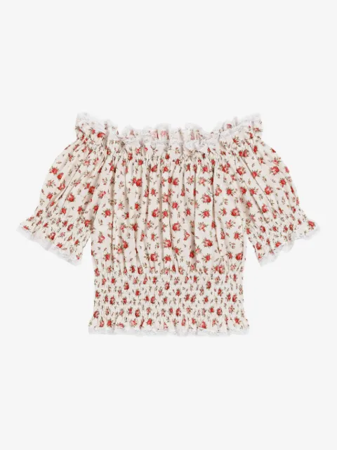 Dolce & Gabbana Kids floral-print lace-trim top