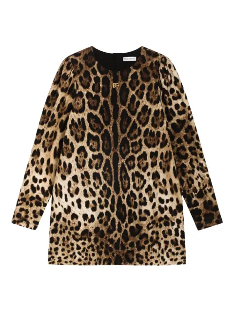 Dolce & Gabbana Kids logo-plaque leopard-pattern dress