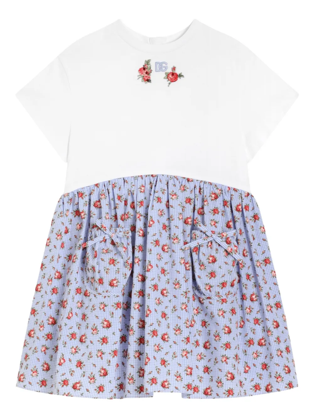 Dolce & Gabbana Kids floral-panel pocket dress - White