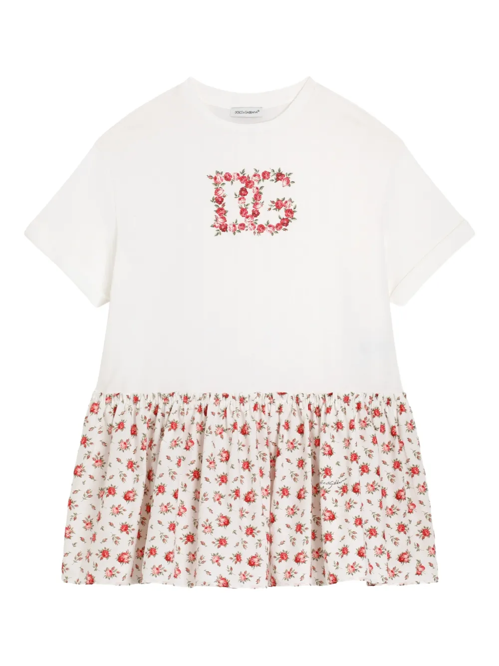 Dolce & Gabbana Kids floral-panel dress - White
