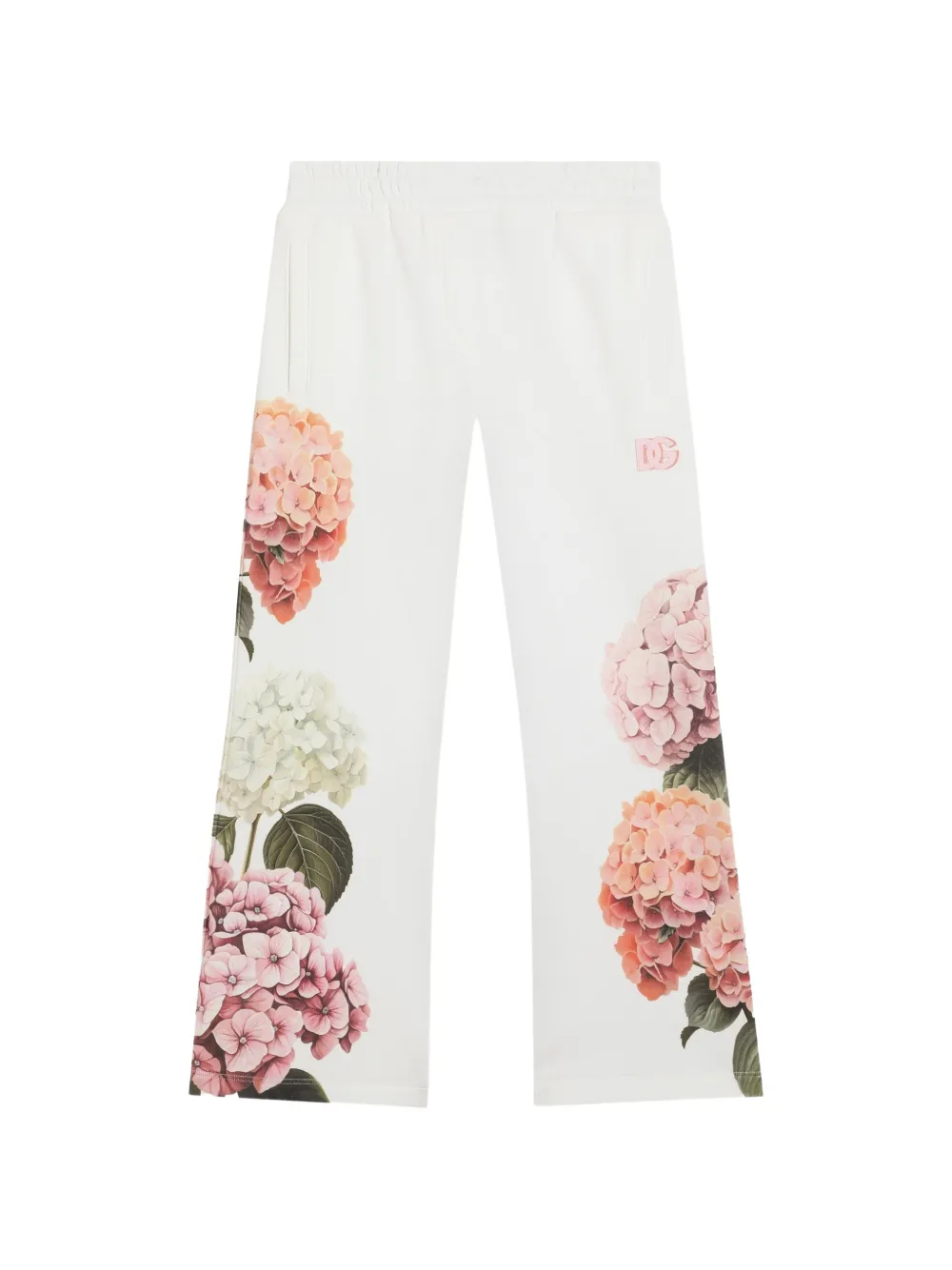 Dolce & Gabbana Kids Pantaloni in jersey con stampa ortensia e applicazione - Bianco