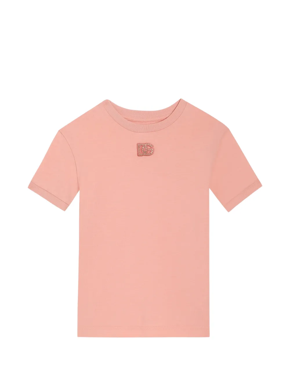Dolce & Gabbana Kids T-shirt in jersey con applicazione DG e strass - Rosa