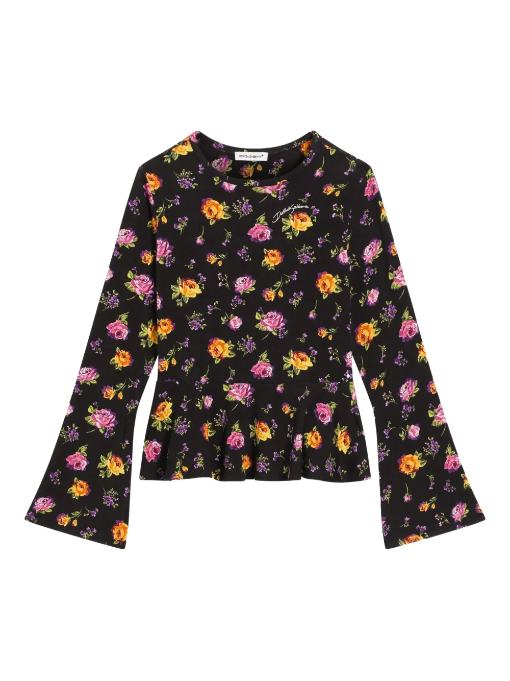 Dolce & Gabbana Kids Blusa svasata a fiori - Nero