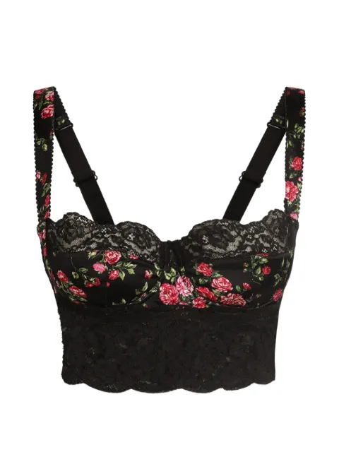 Dolce & Gabbana small rose bouquets-print satin and lace balconette