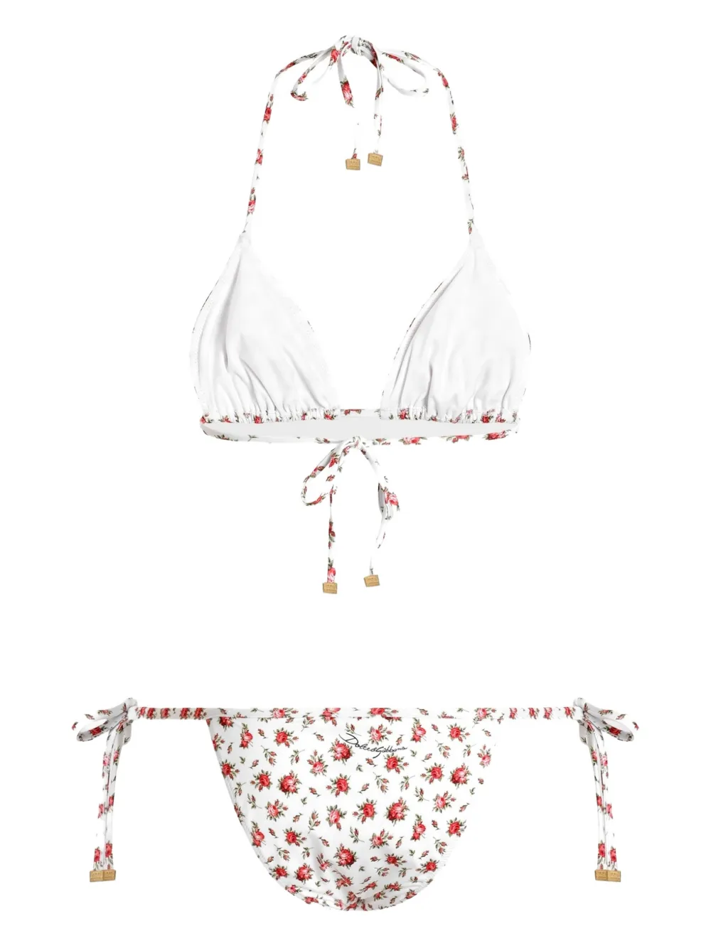  Dolce & Gabbana Floral-print Tie Bikini - White 