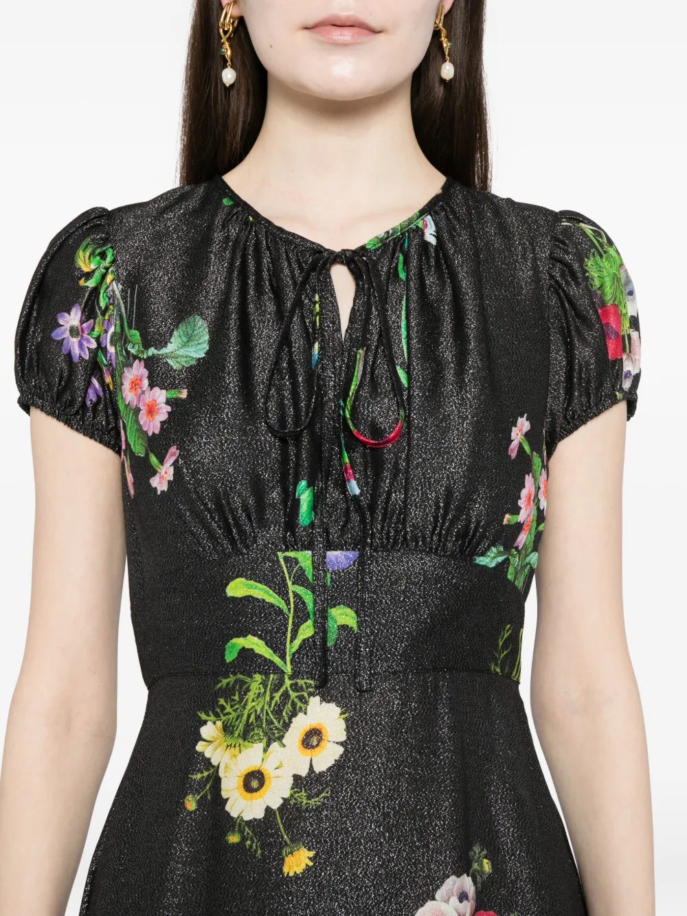 Cynthia Rowley Lurex midi-jurk met bloemenprint Zwart