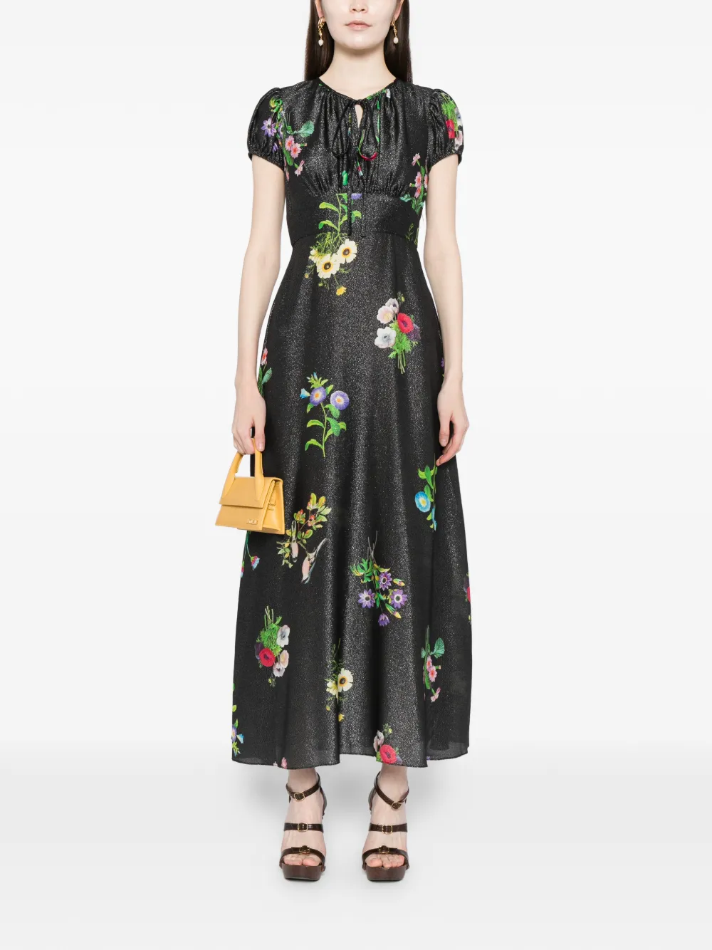 Cynthia Rowley Lurex midi-jurk met bloemenprint Zwart