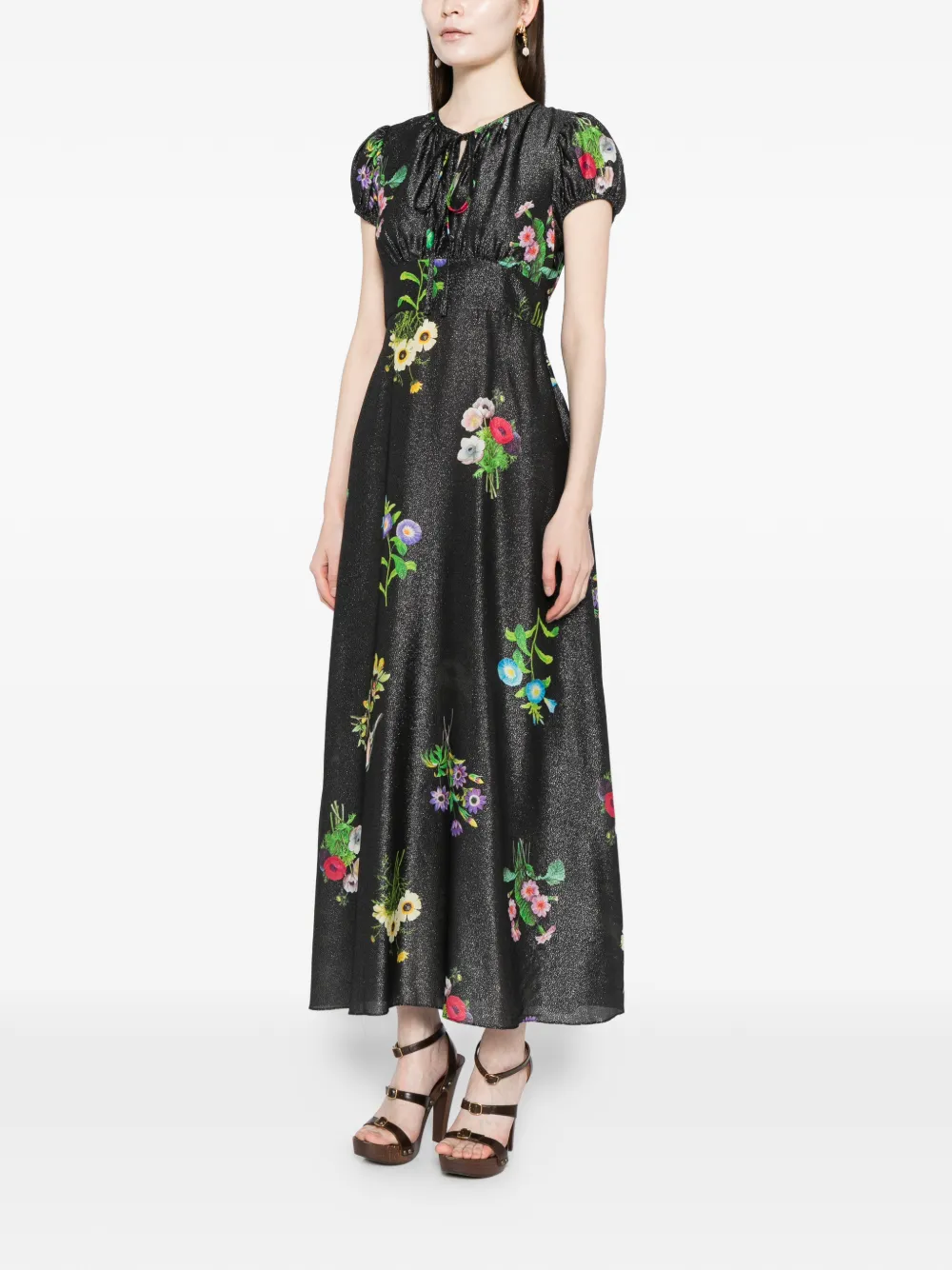 Cynthia Rowley Lurex midi-jurk met bloemenprint Zwart