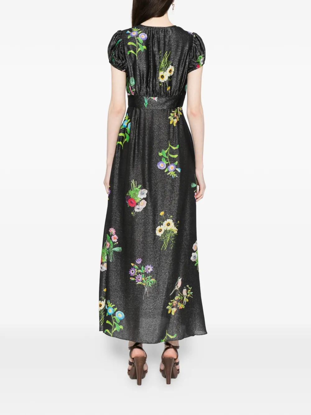 Cynthia Rowley Lurex midi-jurk met bloemenprint Zwart