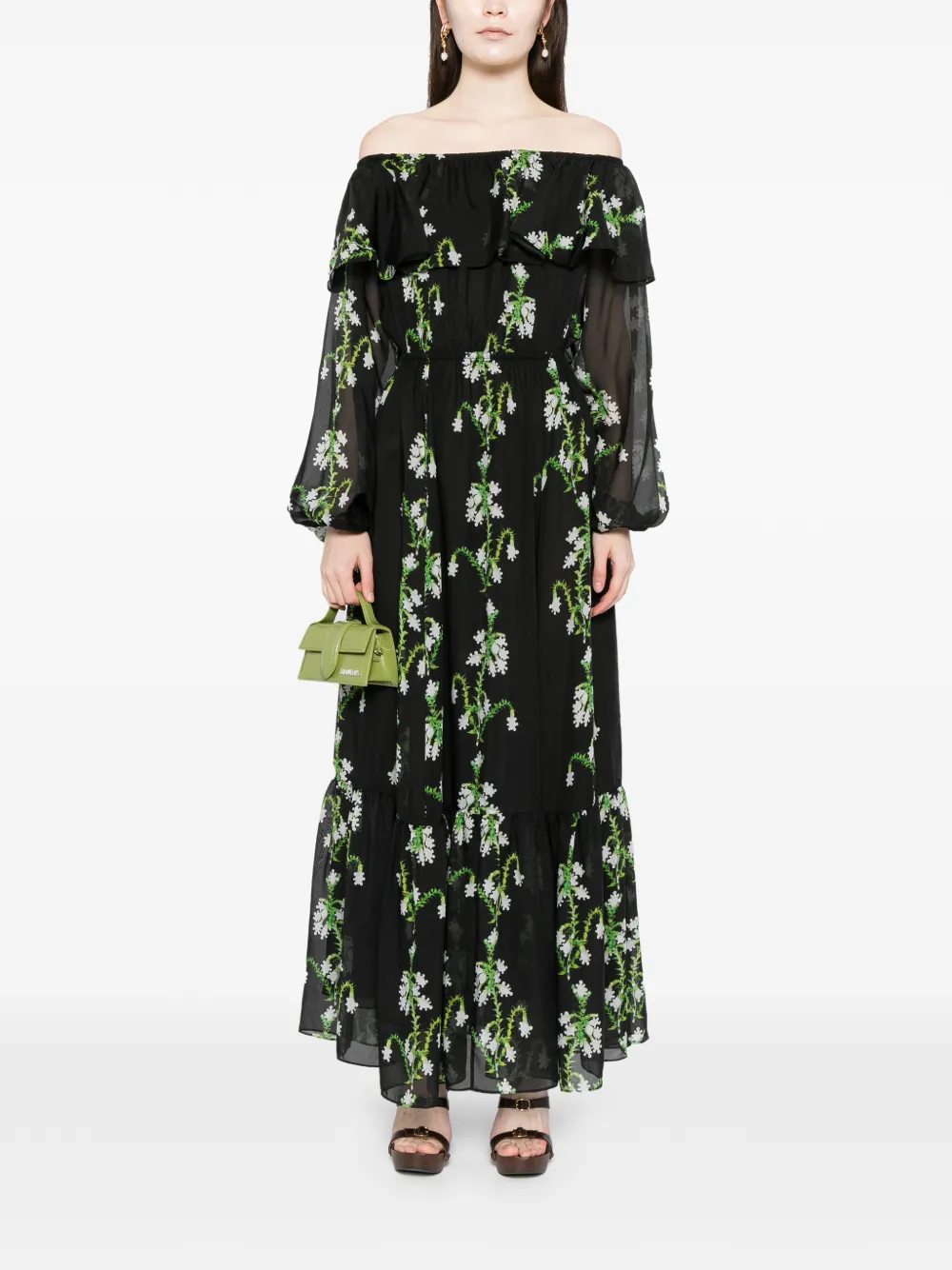 Cynthia Rowley Off-shoulder maxi-jurk Zwart