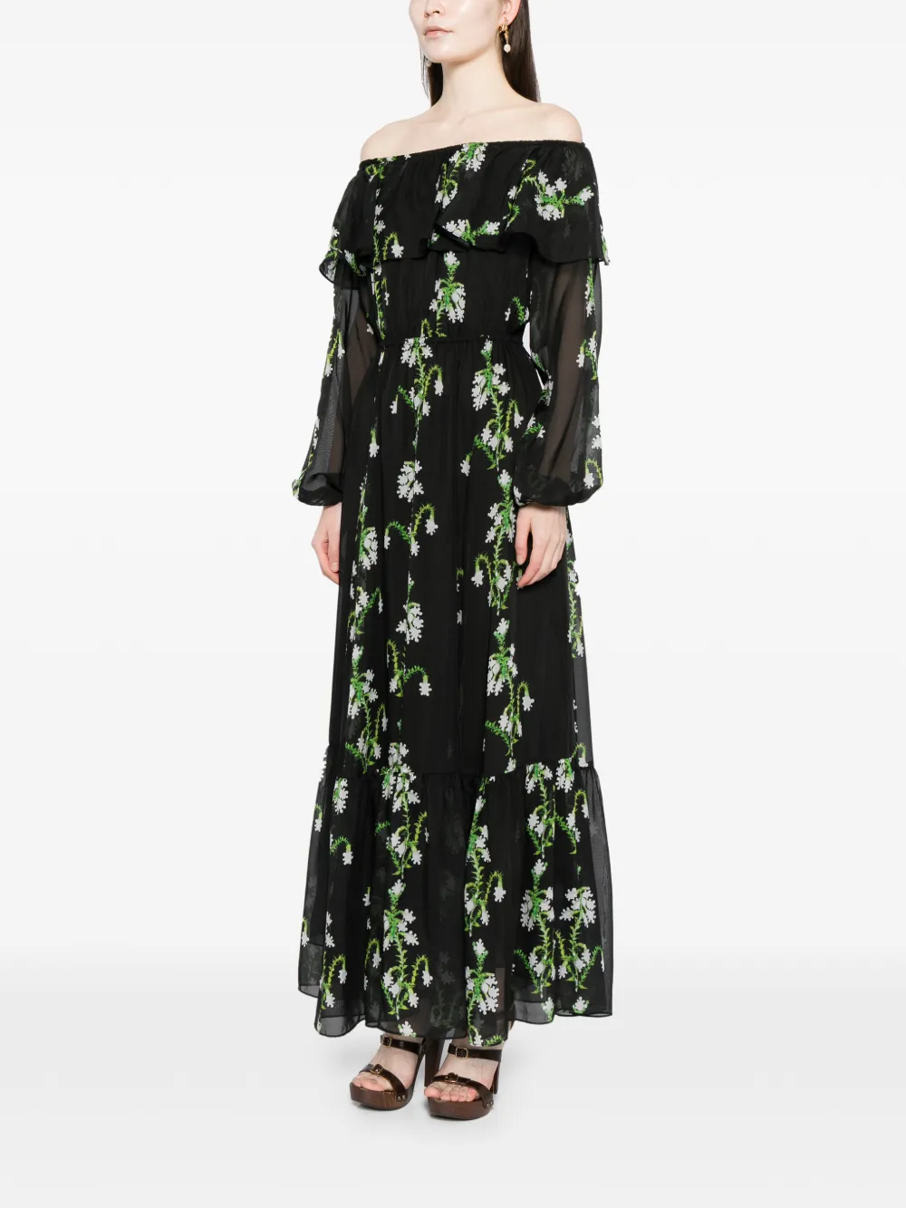 Cynthia Rowley Off-shoulder maxi-jurk Zwart