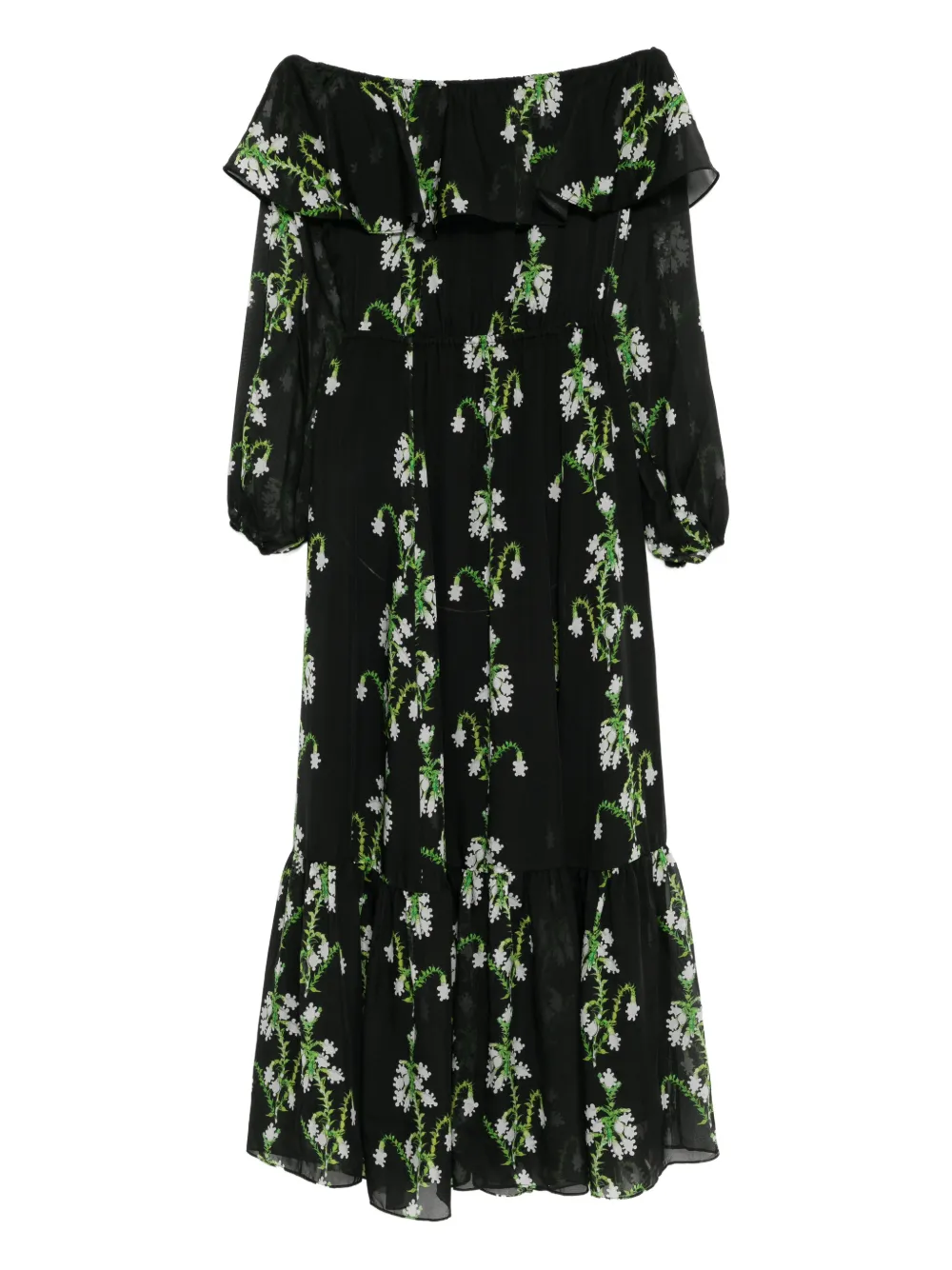 Cynthia Rowley Abito lungo in seta con spalle scoperte - Nero