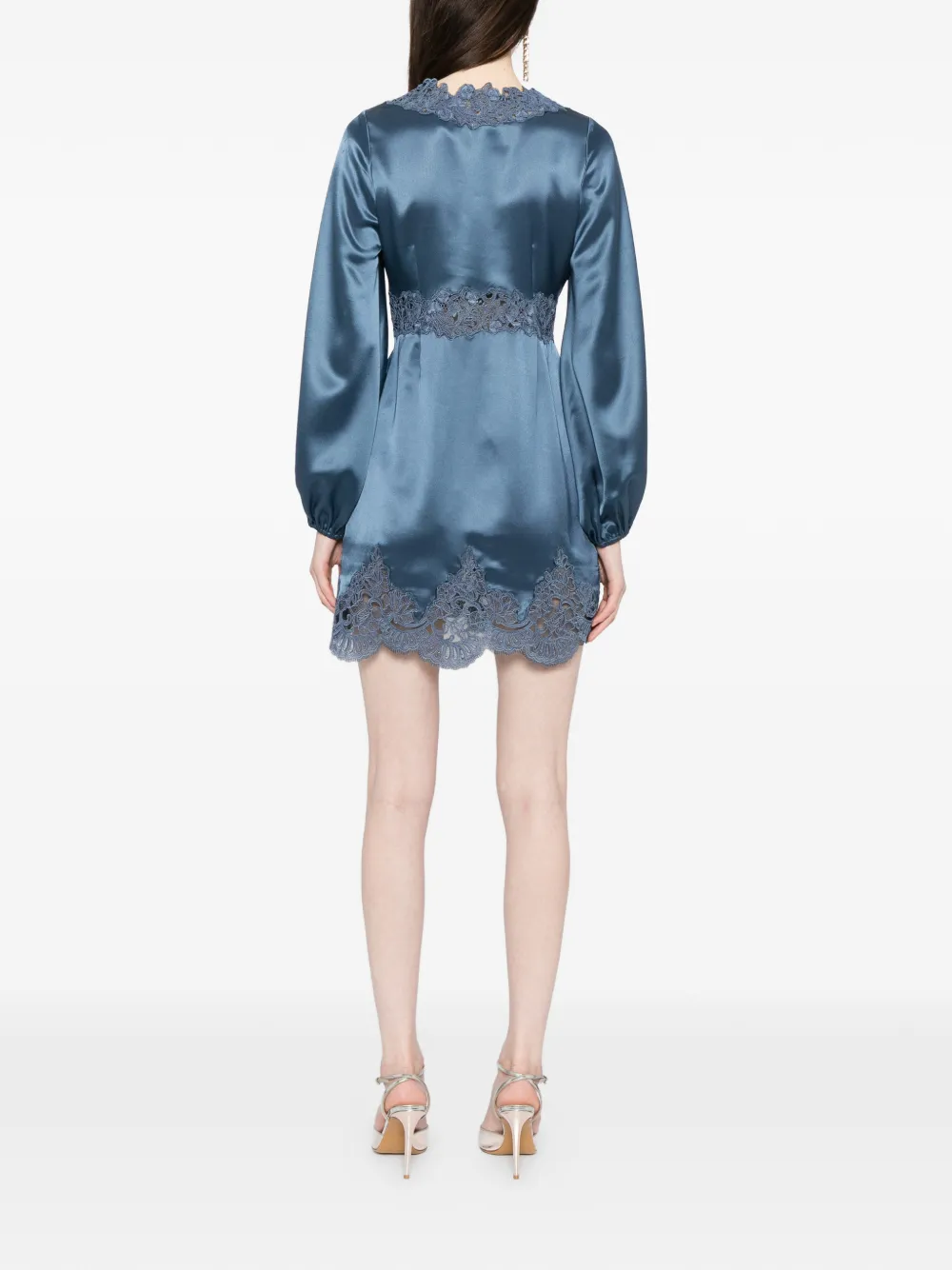 Cynthia Rowley Satijnen mini-jurk met kant Blauw