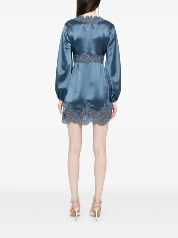 Cynthia Rowley Women's Satin Lace Mini Dress - Blue