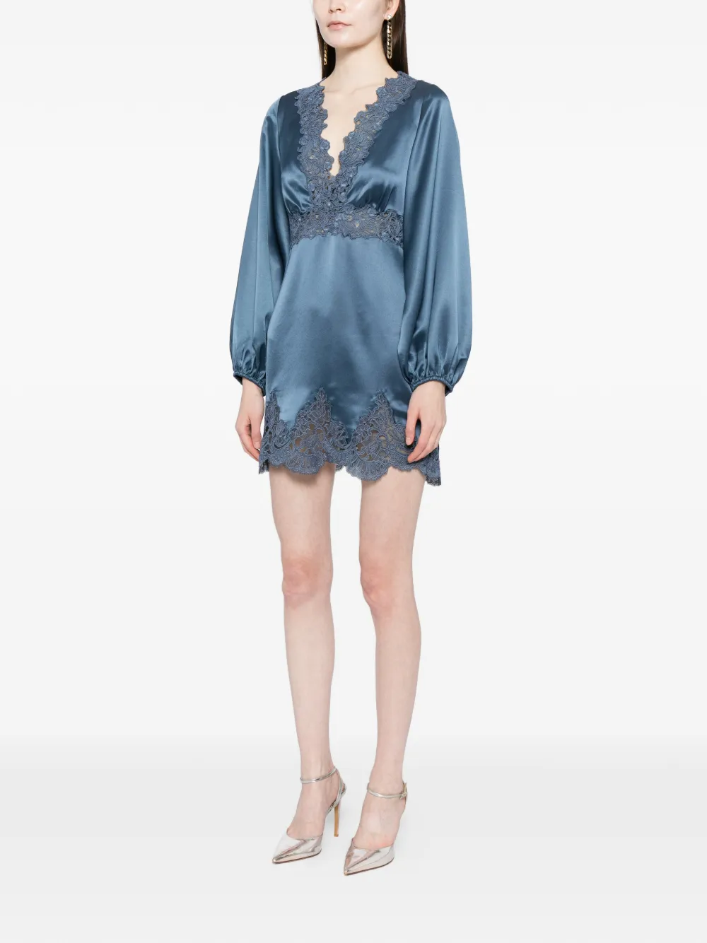 Cynthia Rowley Satijnen mini-jurk met kant Blauw