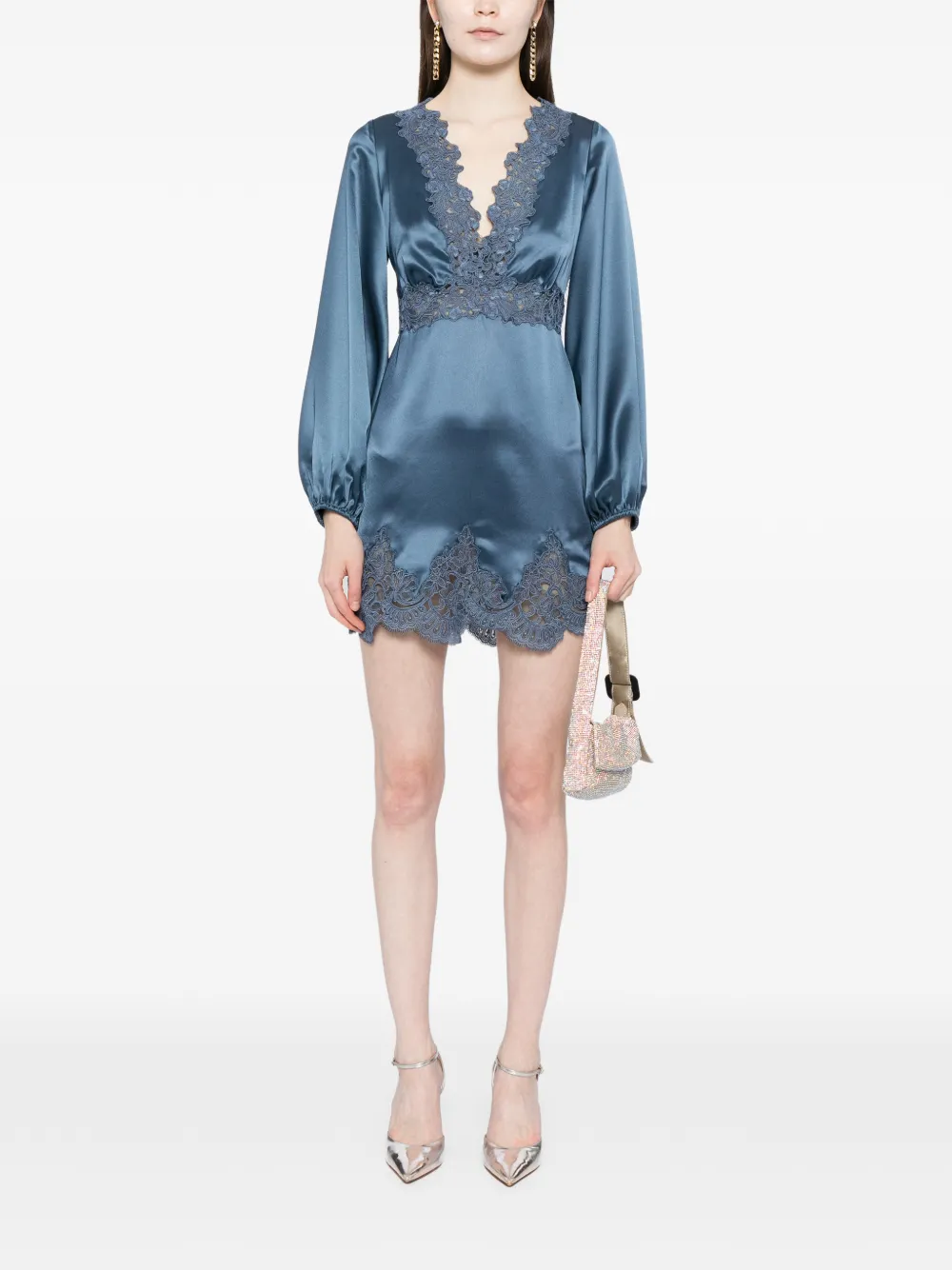 Cynthia Rowley Satijnen mini-jurk met kant Blauw