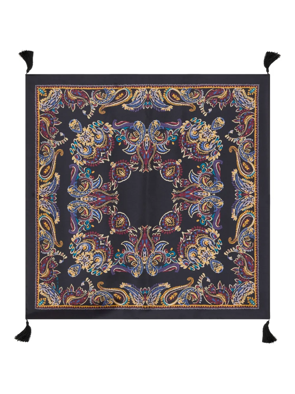 Etro Tassels Paisley-print Silk Scarf In Black