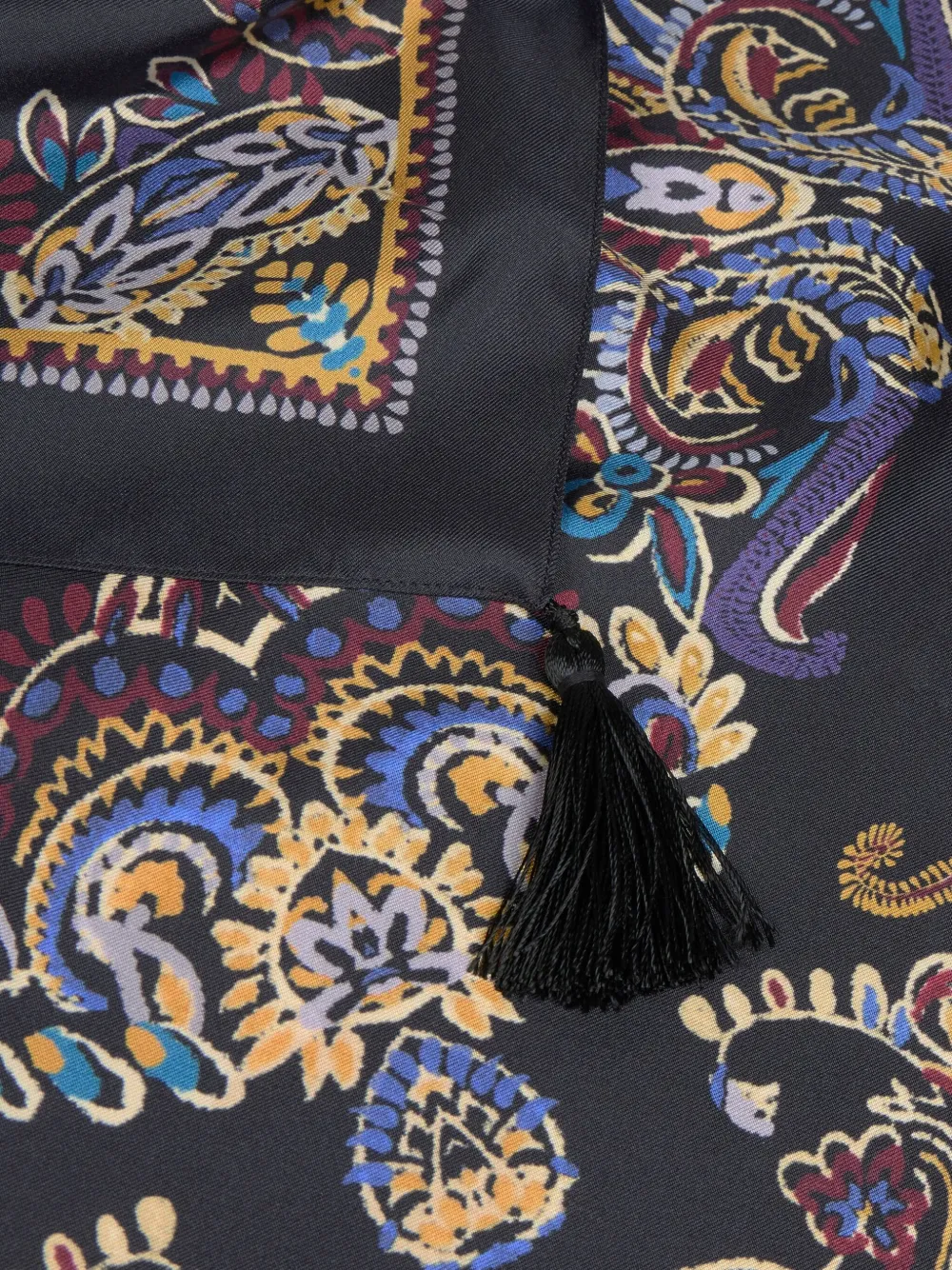 Etro Tassels Paisley-print Silk Scarf In Black