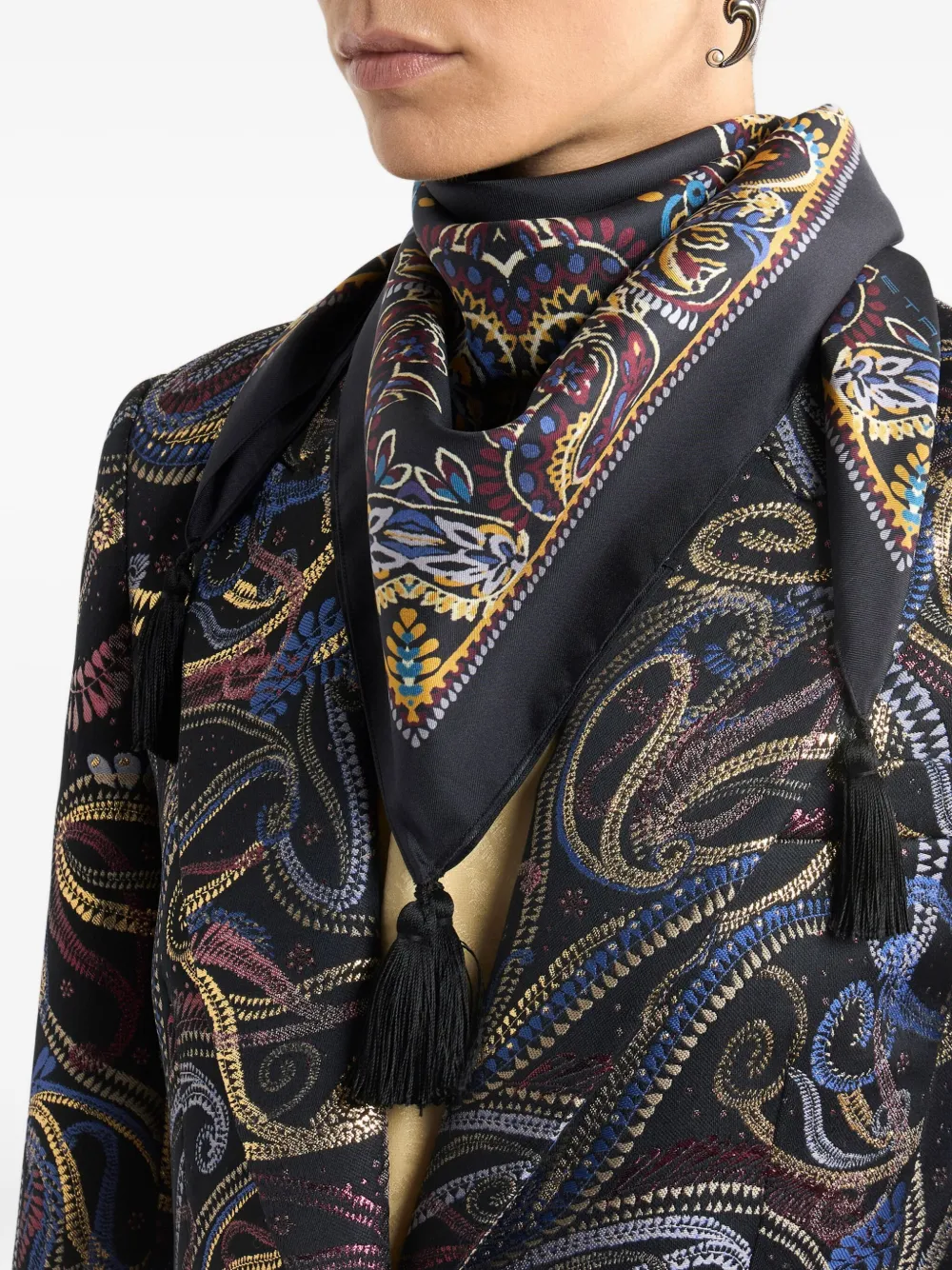 Etro Tassels Paisley-print Silk Scarf In Black