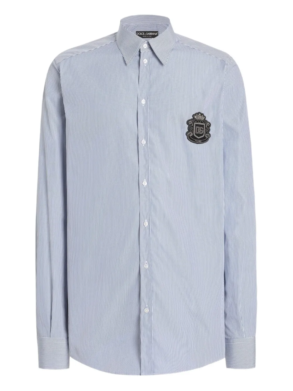 Dolce & Gabbana Camicia a righe con applicazione stemma - Blu