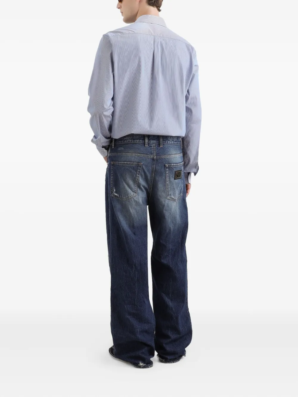 Dolce & Gabbana Gestreept overhemd met wapenschild-applicatie Blauw