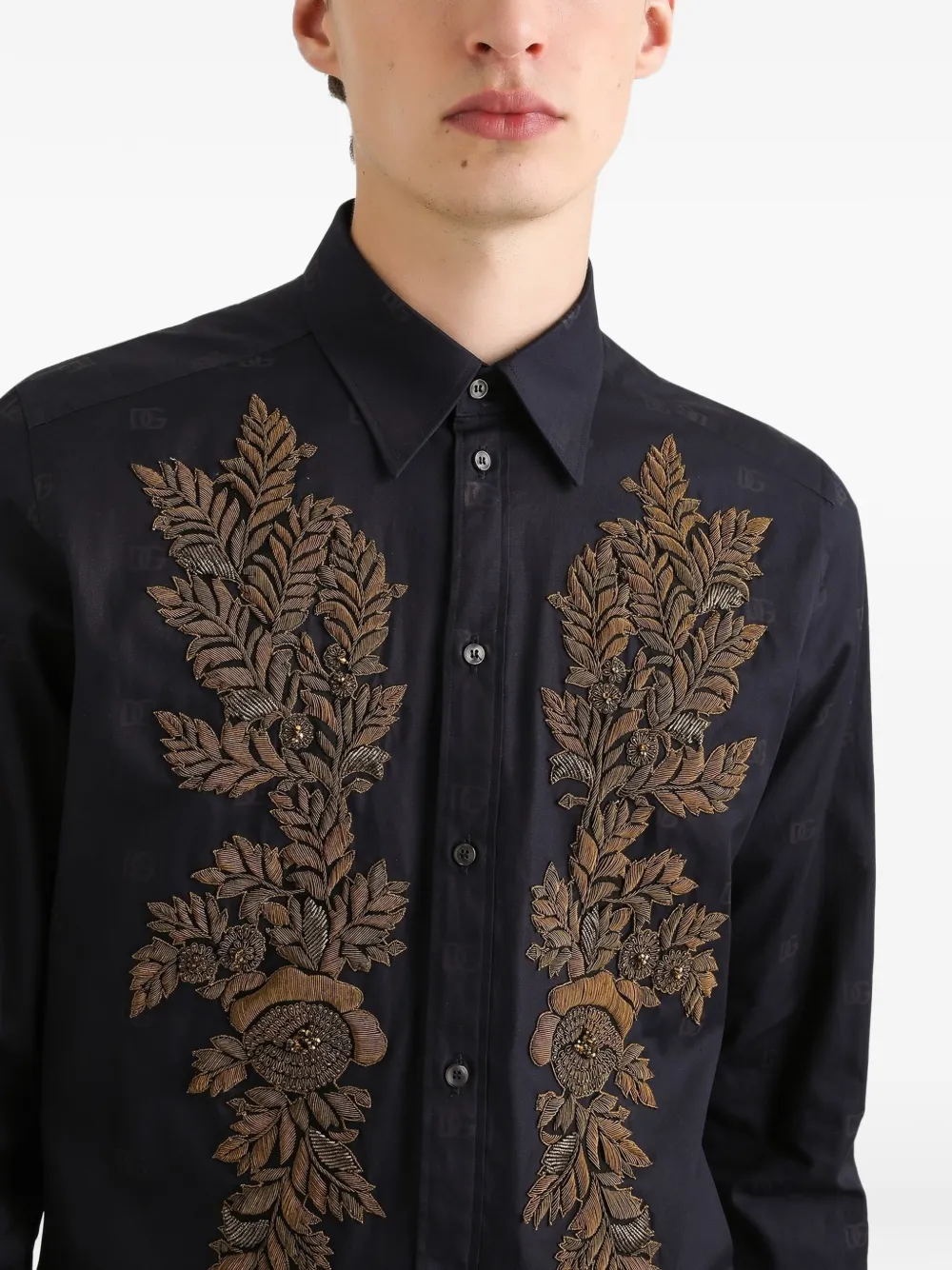Dolce & Gabbana Martini overhemd met geborduurde bloemen Blauw