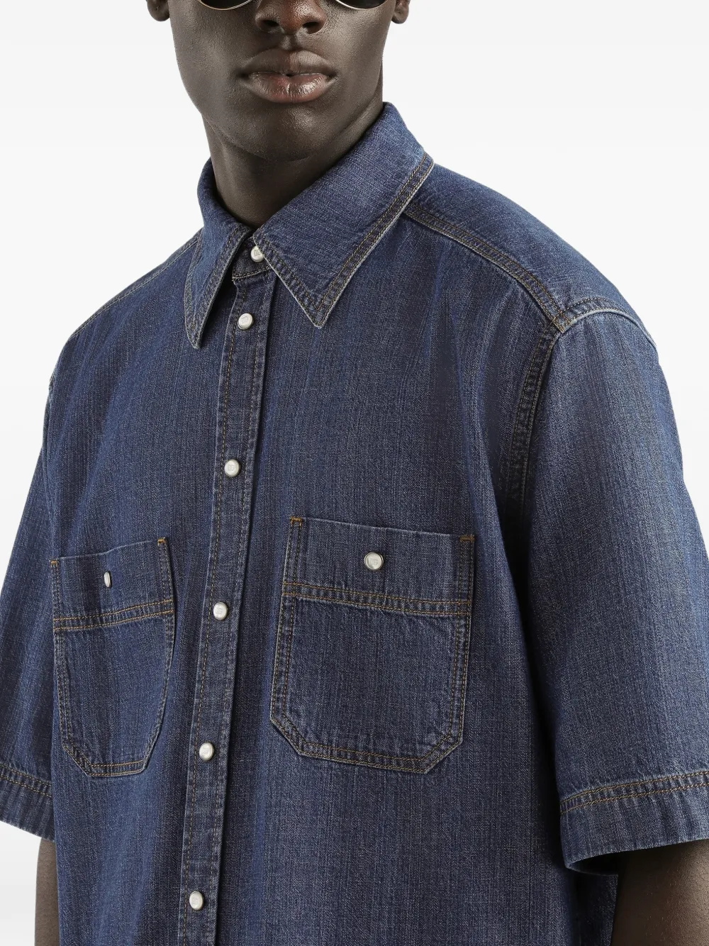 Dolce & Gabbana Overhemd met korte mouwen en zak Blauw