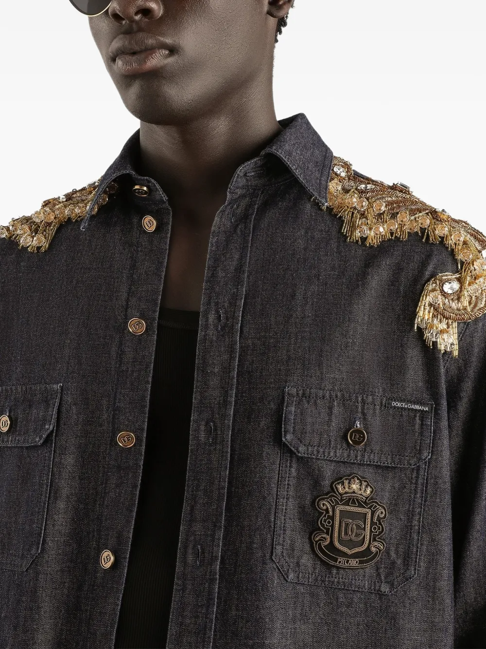 Dolce & Gabbana Verfraaid overhemd met logopatch Blauw