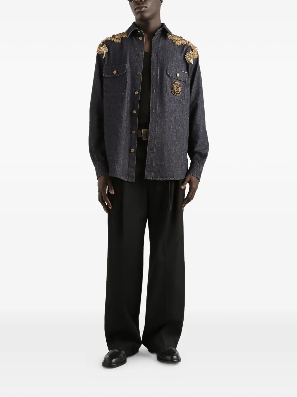 Dolce & Gabbana Verfraaid overhemd met logopatch - Blauw