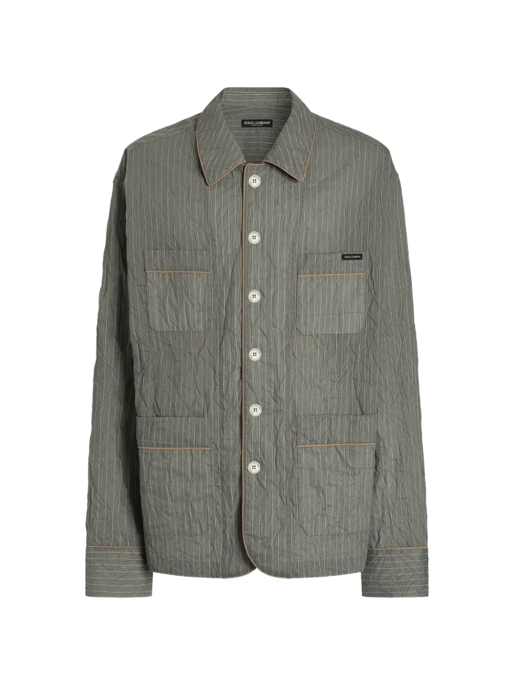 Dolce & Gabbana 크링클 스트라이프 리넨 혼방 베니티 셔츠 | 그린 | Image 1
