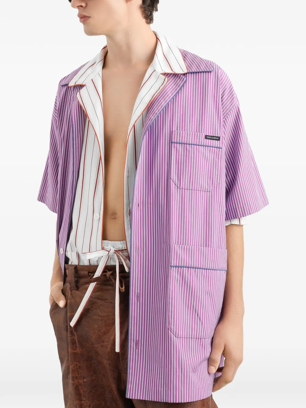 Dolce & Gabbana Hawaii gestreept popeline overhemd Paars