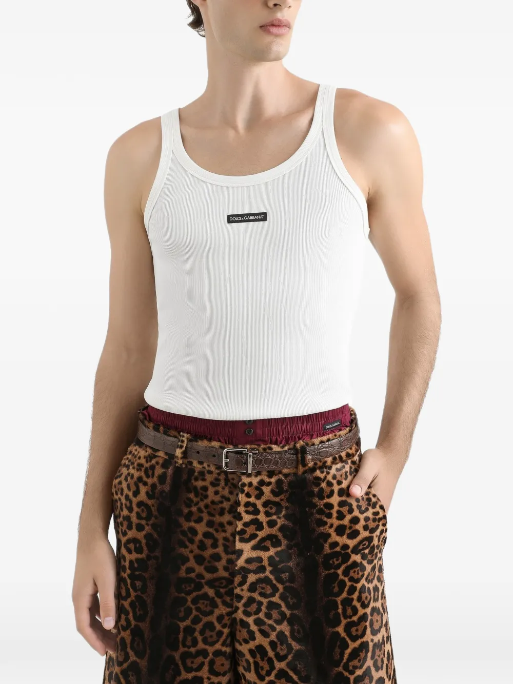 Dolce & Gabbana Geribbelde spencer met logopatch Wit