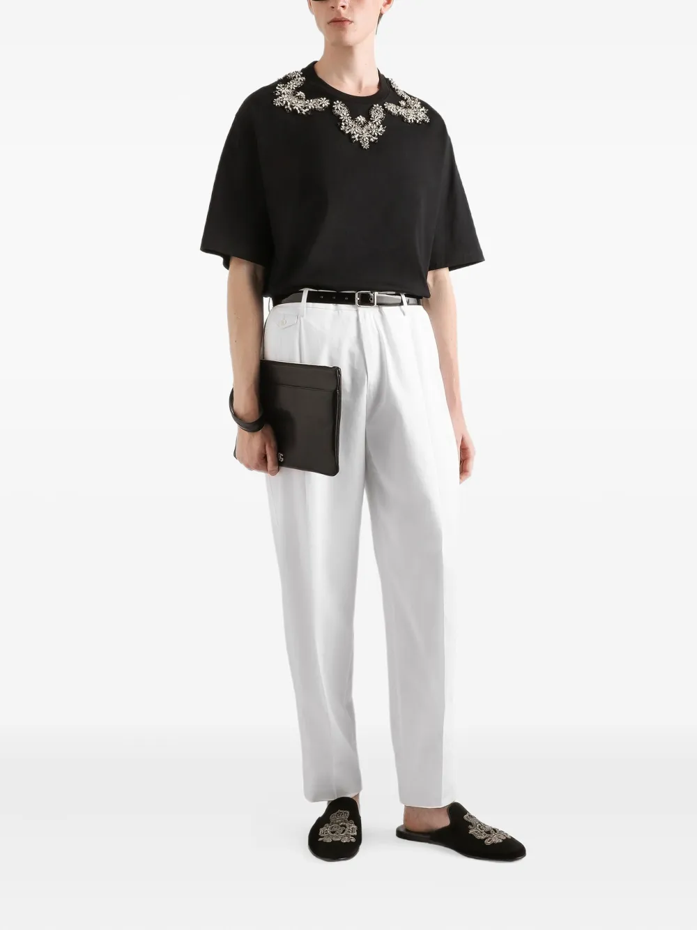 Dolce & Gabbana T-shirt verfraaid met pailletten en ronde hals - Zwart