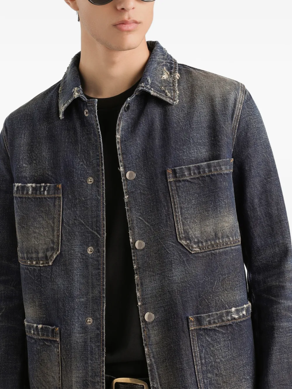 Dolce & Gabbana Pocket denim jack met gerafeld effect Blauw