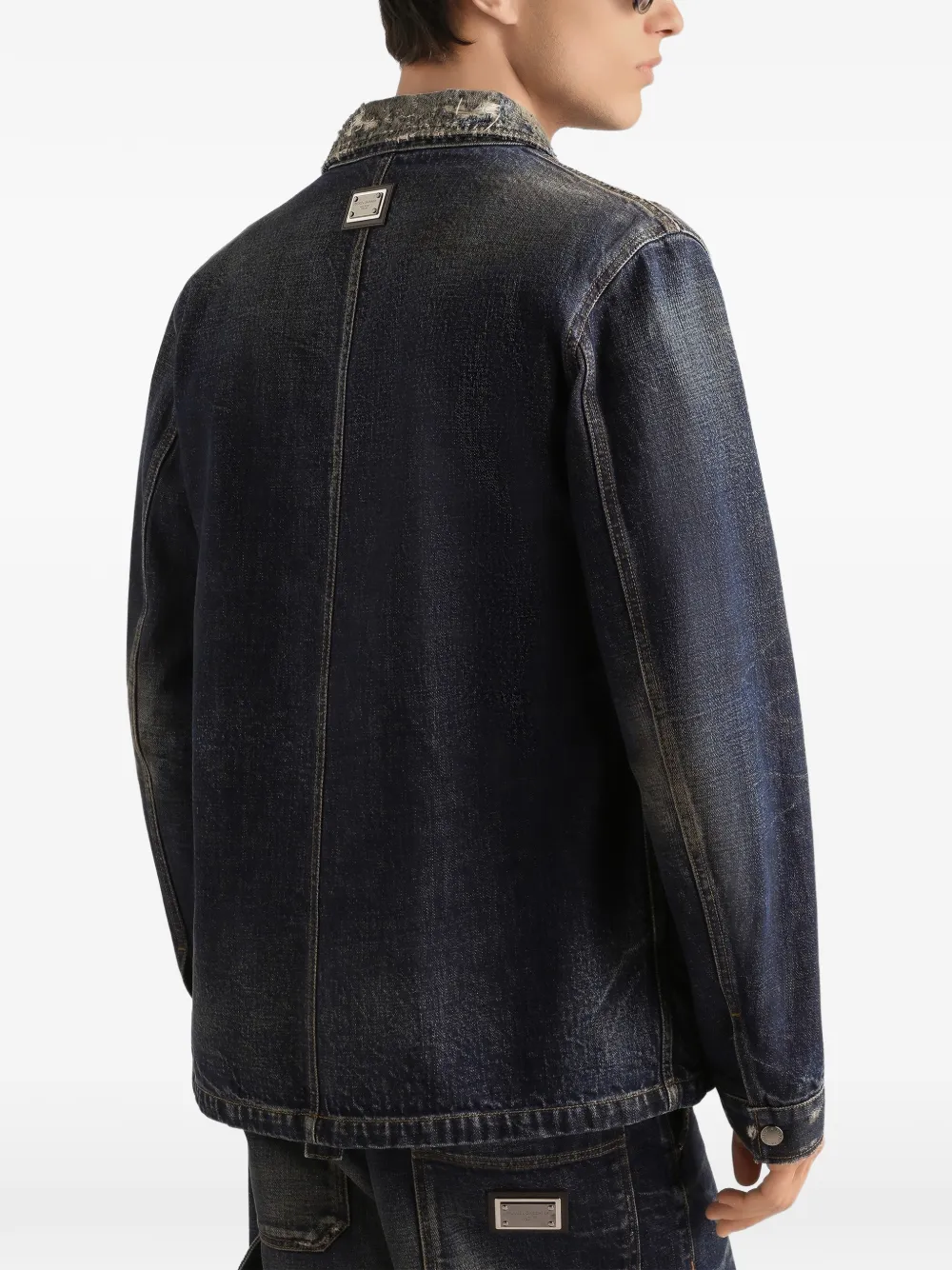 Dolce & Gabbana Pocket denim jack met gerafeld effect Blauw