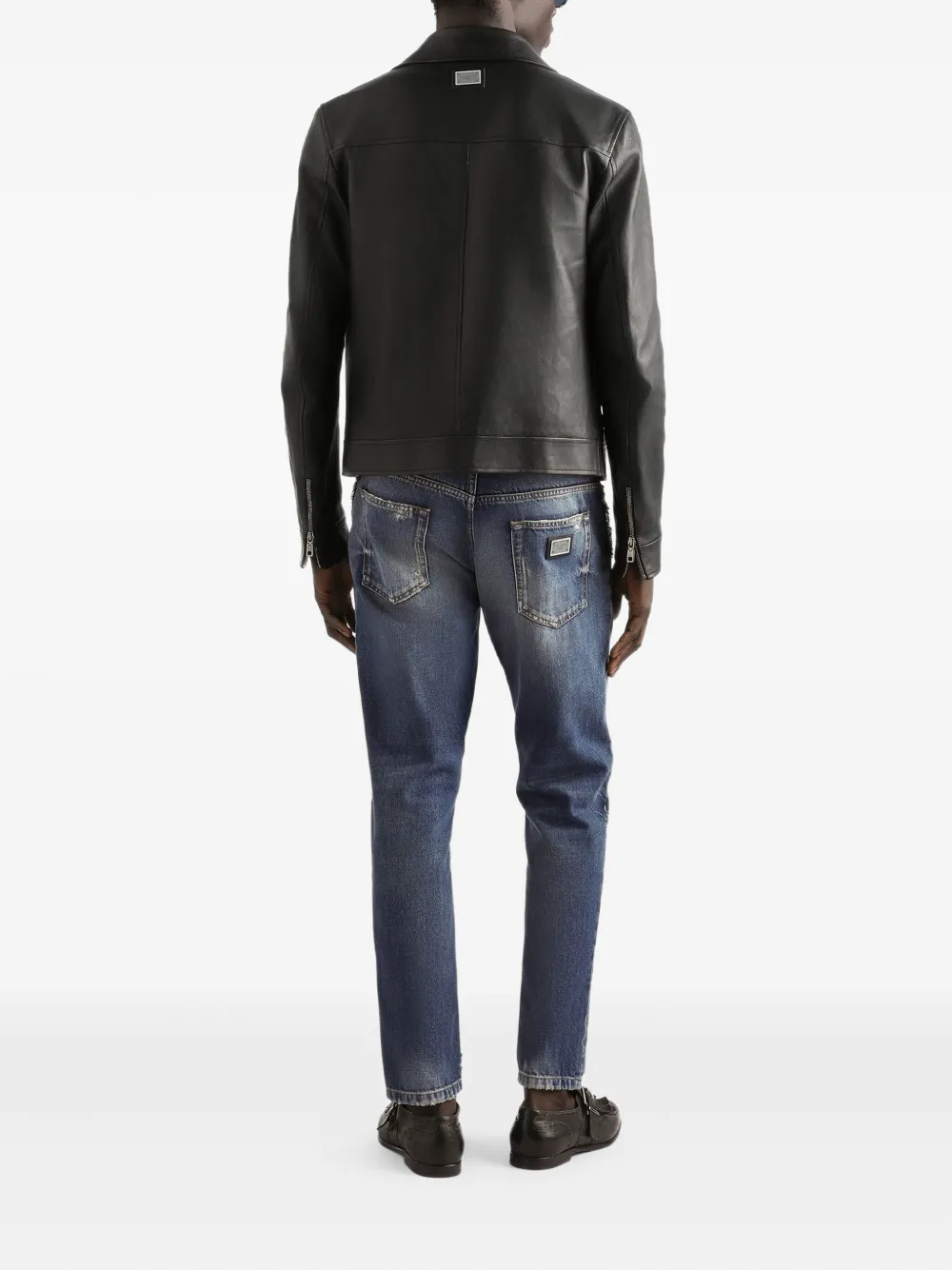 Dolce & Gabbana Leren jas met rits Zwart