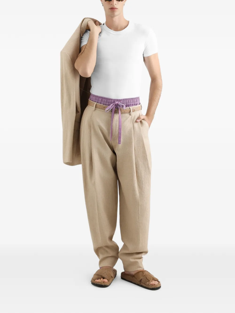 Dolce & Gabbana Broek van hennep en zijde met tweed-effect Beige
