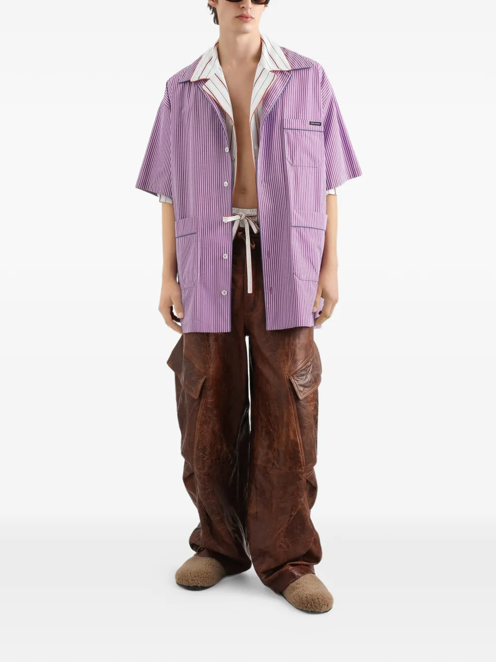  Dolce & Gabbana Pantalon En Peau D'agneau - Marron 