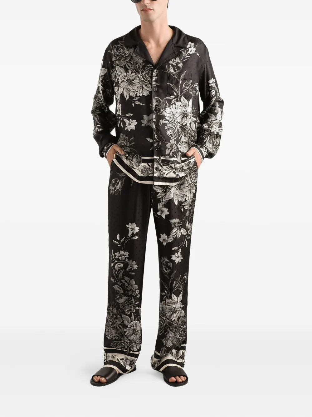 Dolce & Gabbana Broek met bloemenprint - Zwart
