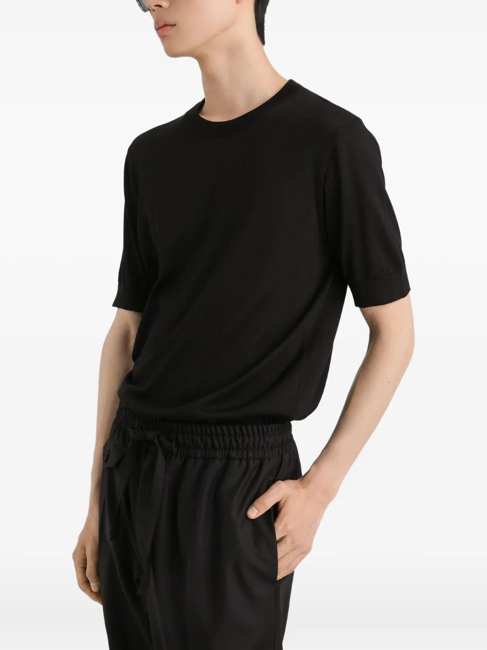 Dolce & Gabbana Micro-dot Stitch Silk Pullover In Black