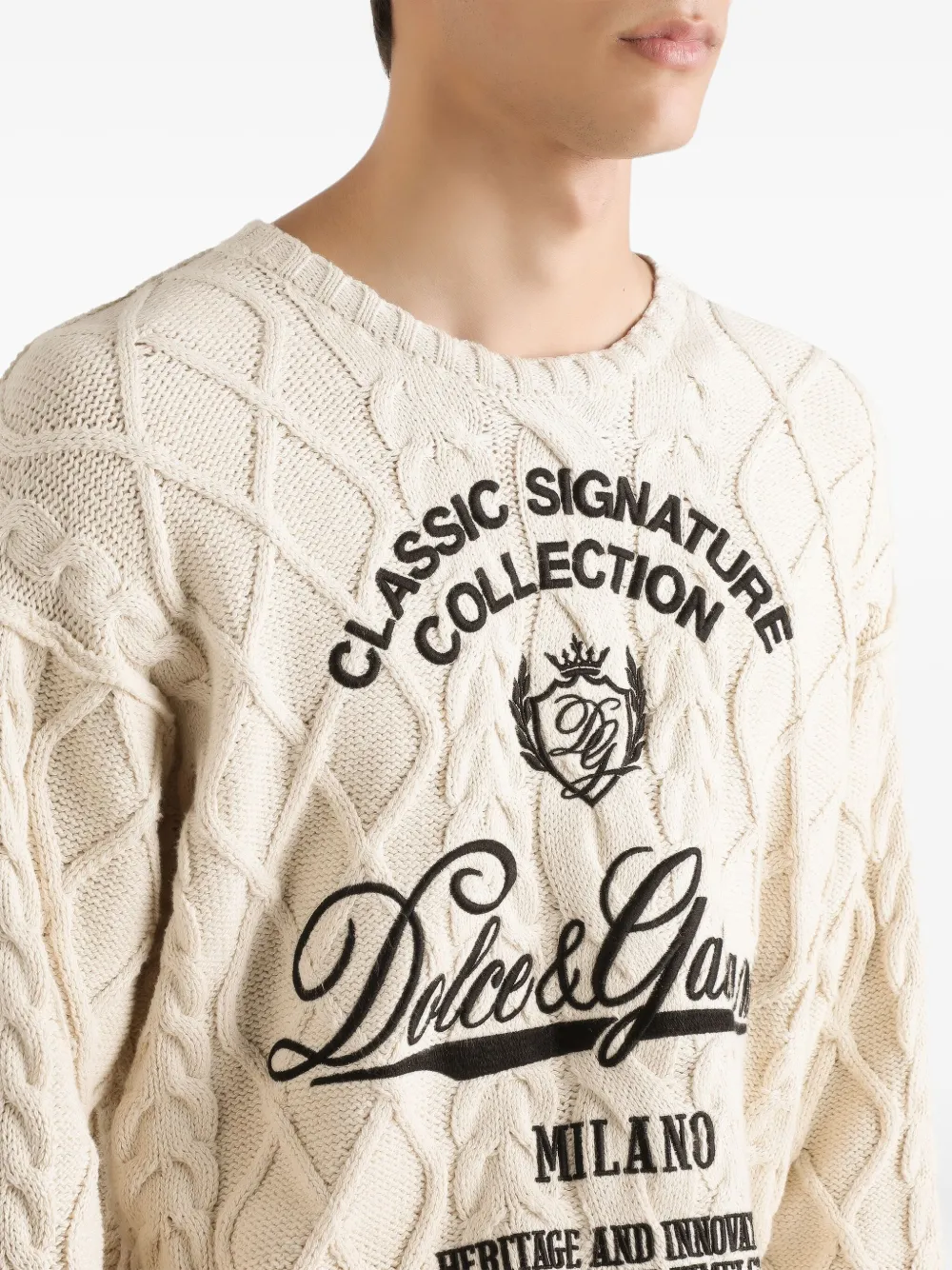 Dolce & Gabbana Oversized Pullover With Interwoven Pattern Clothing In Neutral