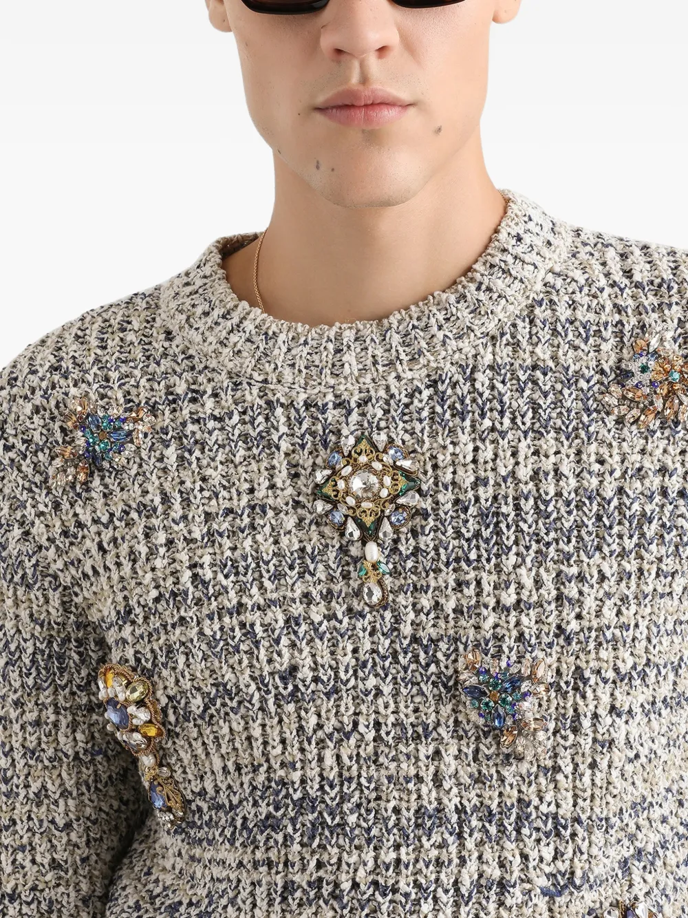 Dolce & Gabbana Trui verfraaid met bloemen en ronde hals Beige