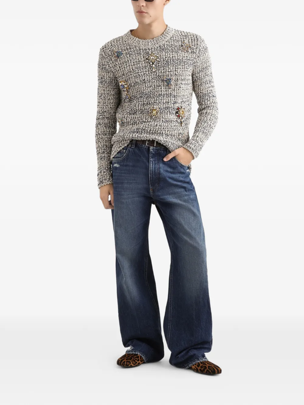 Dolce & Gabbana Trui verfraaid met bloemen en ronde hals Beige