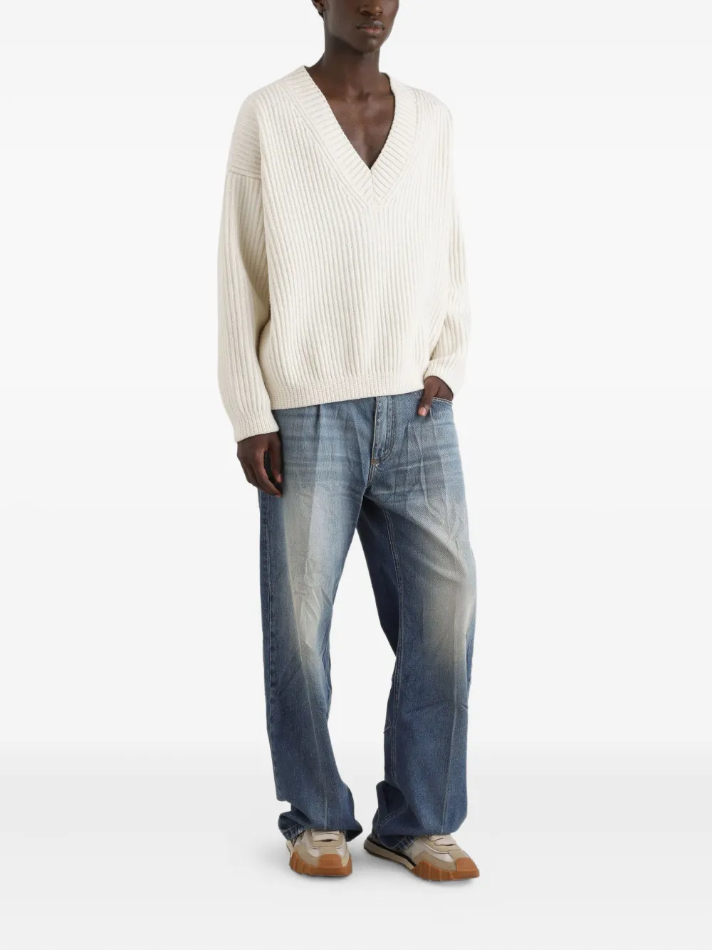 Dolce & Gabbana Geribbelde trui met V-hals - Beige