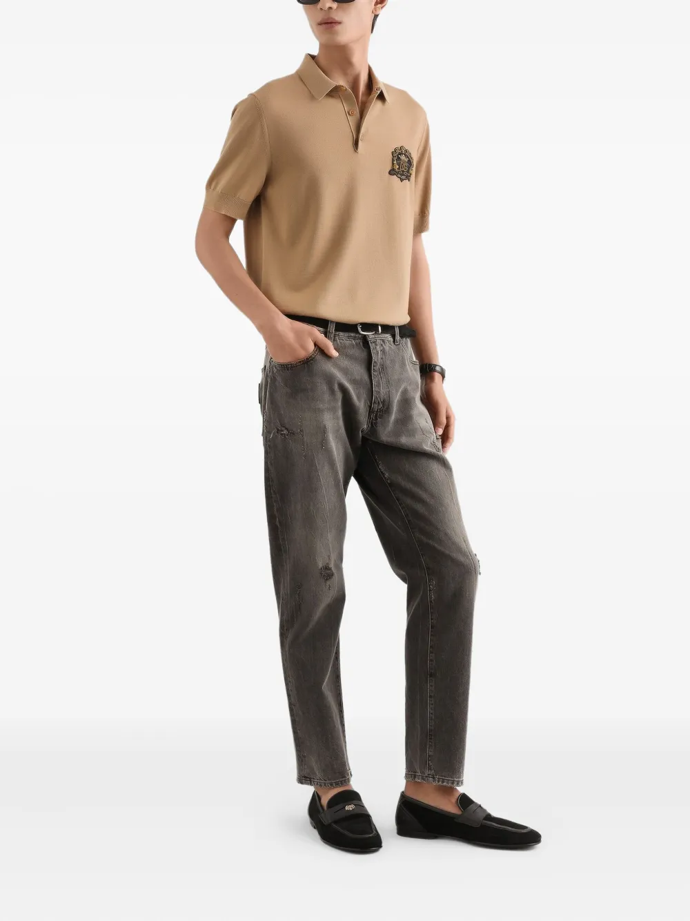 Dolce & Gabbana Poloshirt met korte mouwen en applicatie - Beige