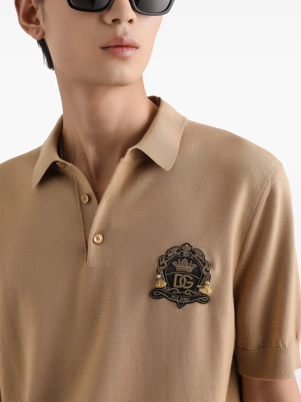 Dolce & Gabbana Appliqué short-sleeve Polo Shirt | Neutrals