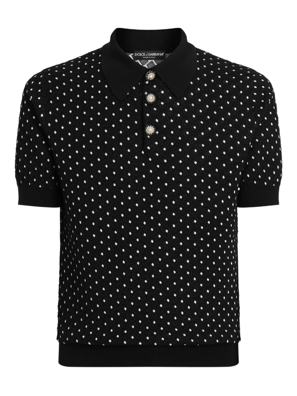 Dolce & Gabbana polka-dot buttoned polo shirt – Black Dolce & Gabbana polka-dot buttoned polo shirt – Black