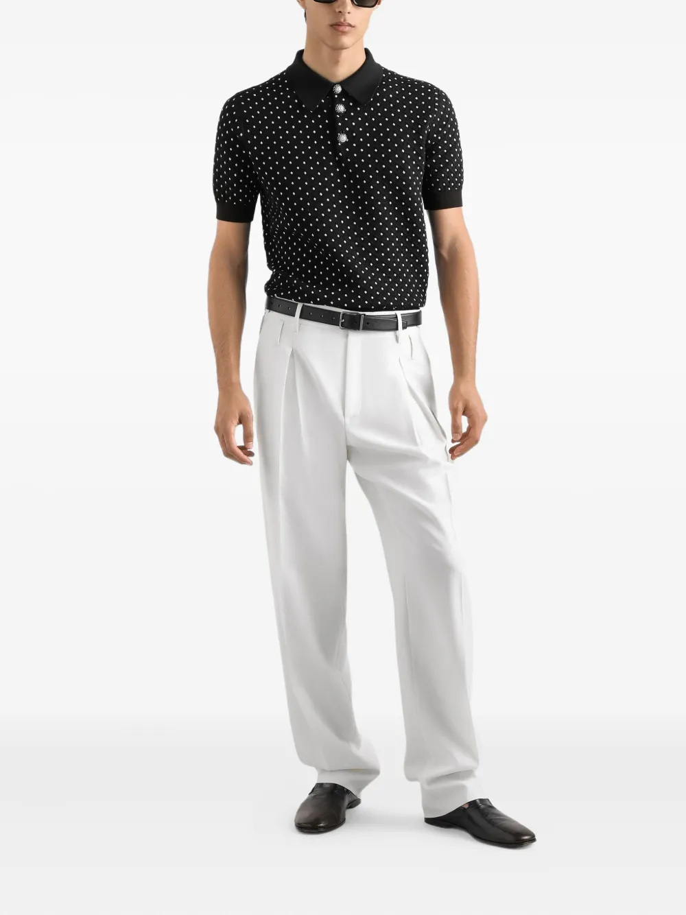 Dolce & Gabbana Poloshirt met stippen en knopen - Zwart