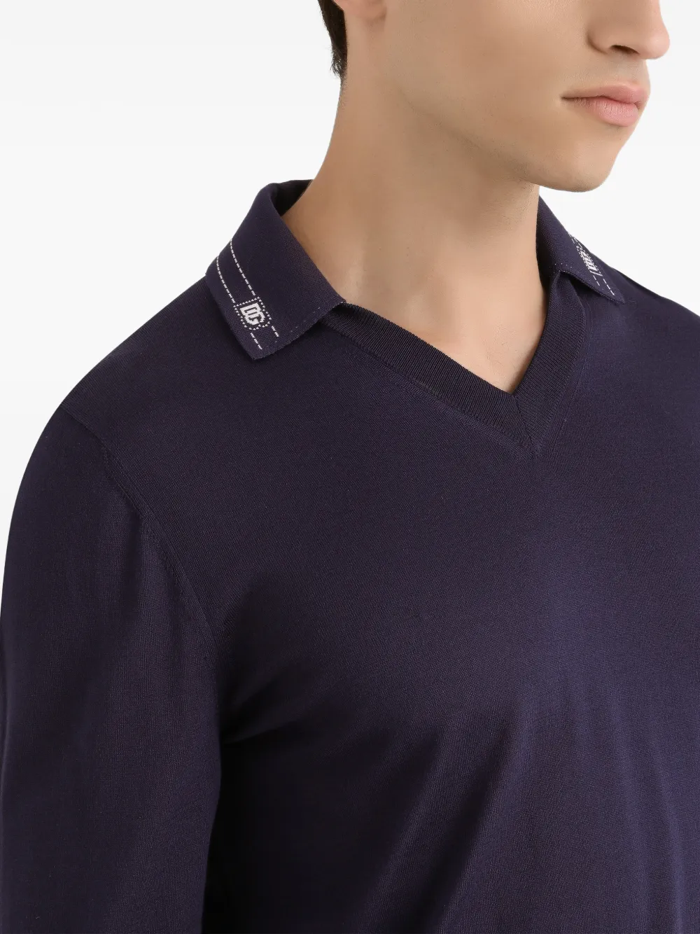 Dolce & Gabbana Top met geborduurd logo en V-hals Blauw