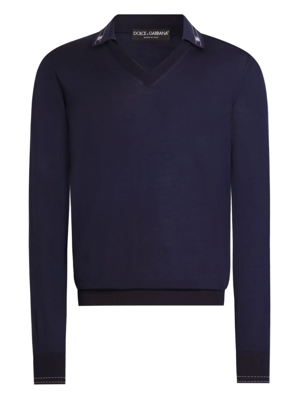 Dolce & Gabbana V-neck Logo-embroidered Top In Blue